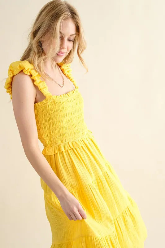 Clio– Robe Midi à Bretelles Plissées
