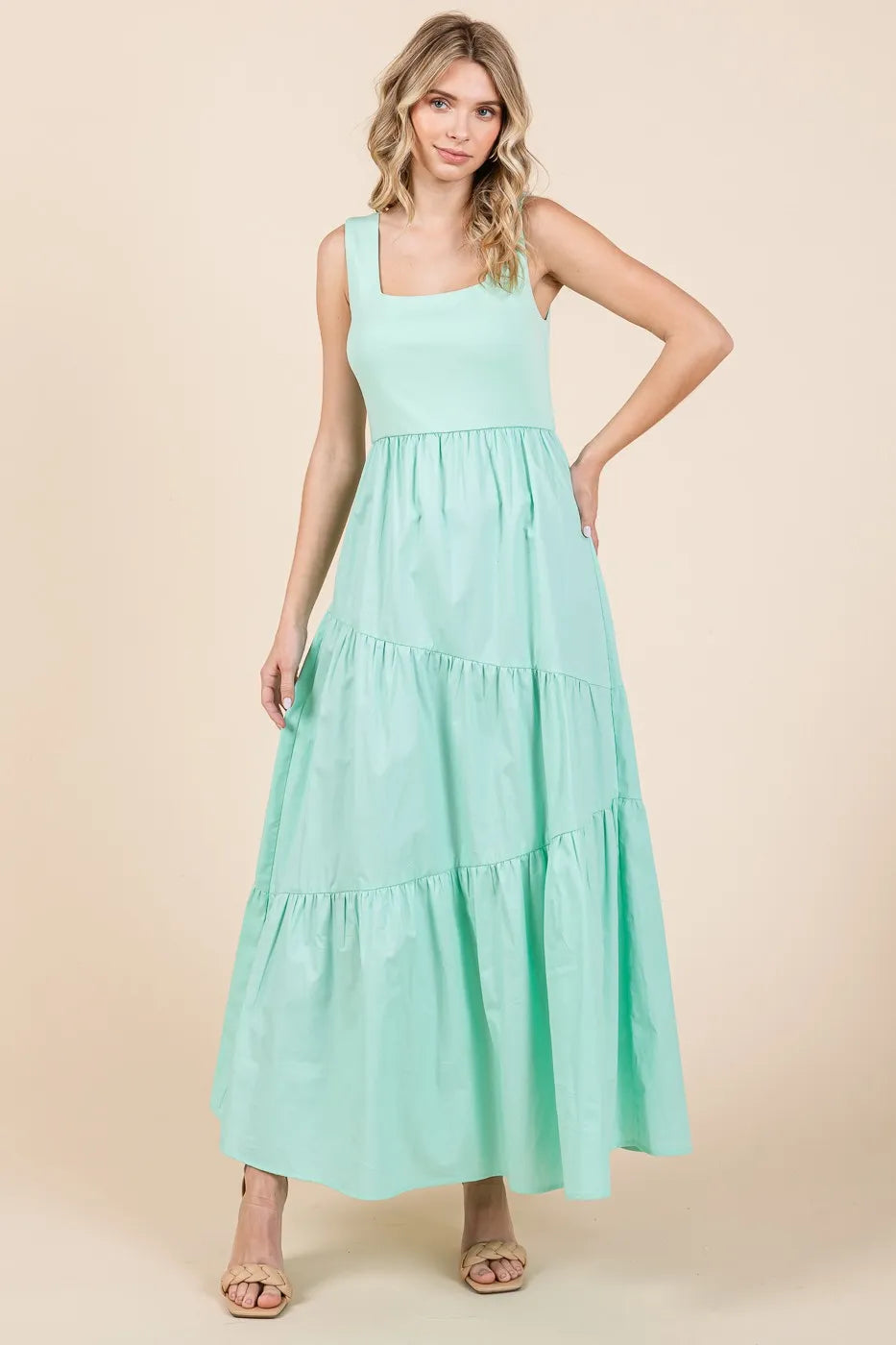 Melena - Robe maxi col carré en maille mixte