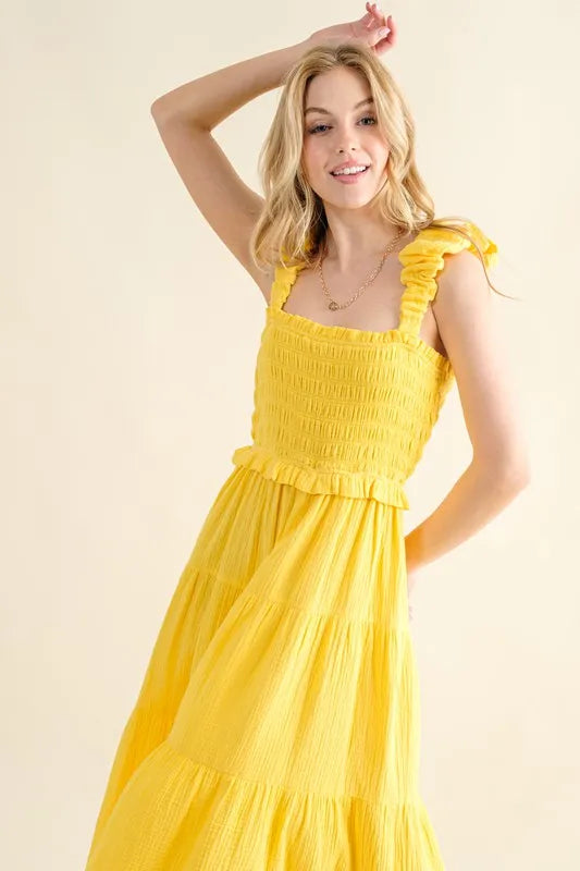 Clio– Robe Midi à Bretelles Plissées