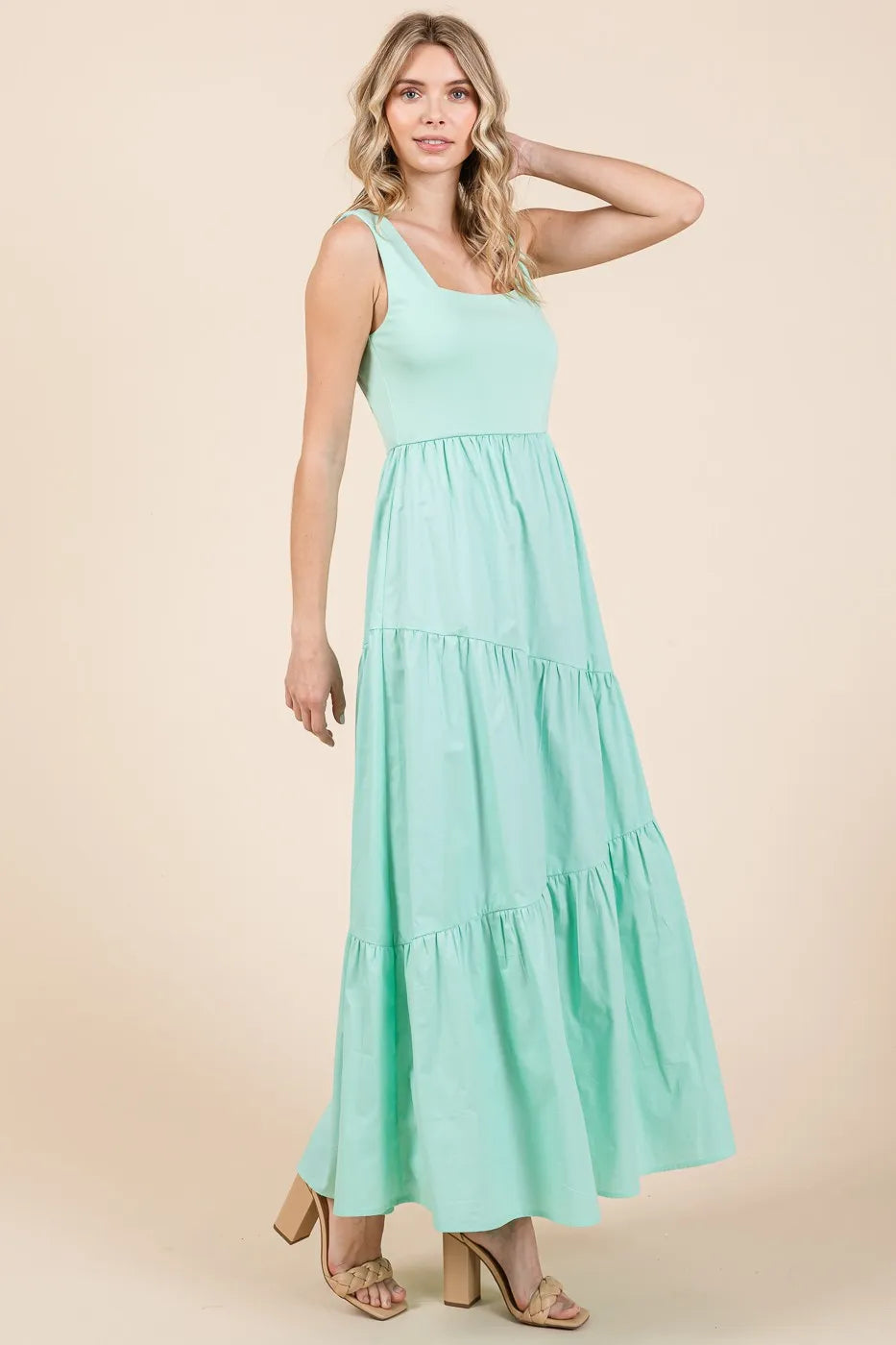 Melena - Robe maxi col carré en maille mixte