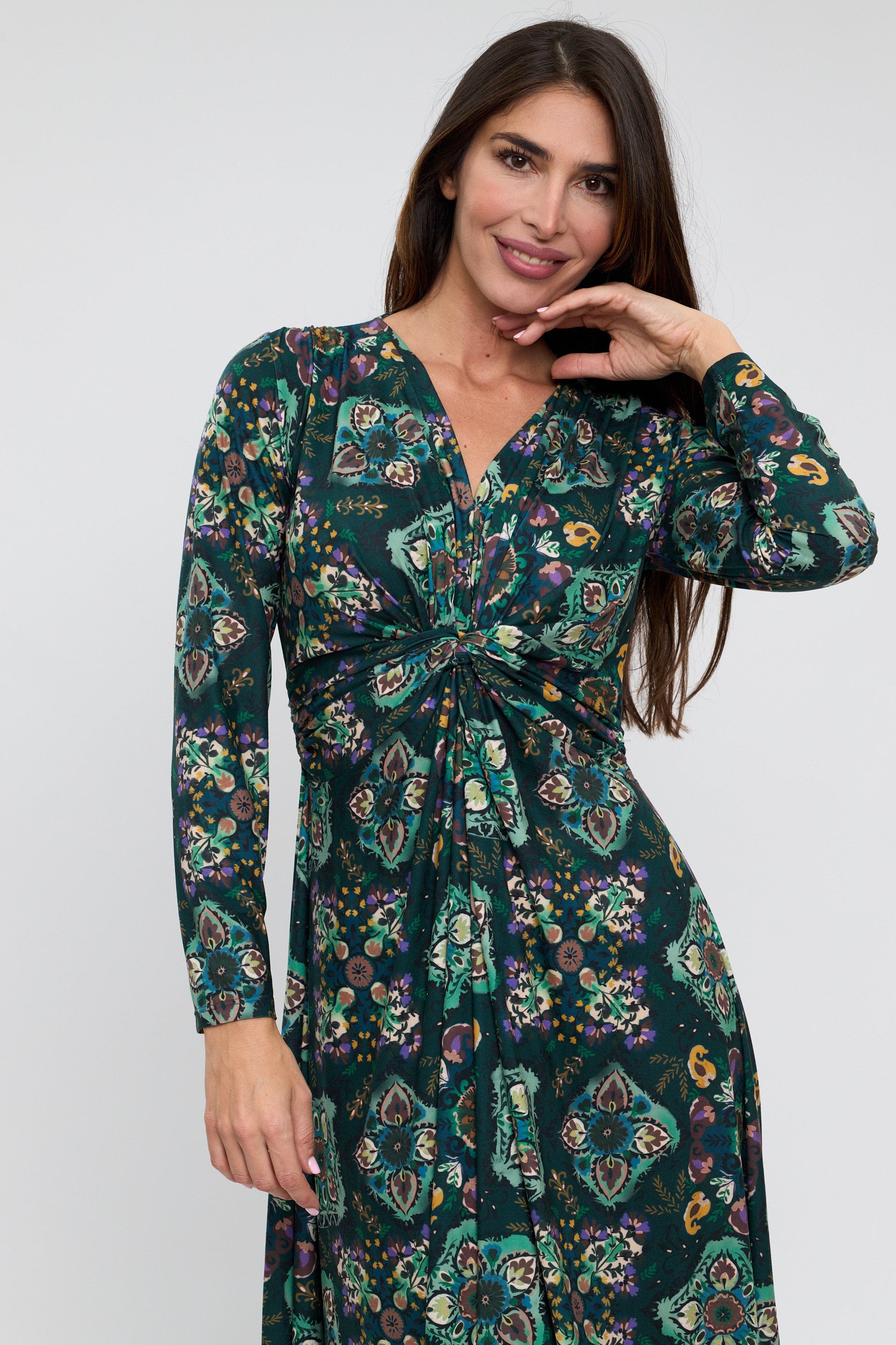 Émeraude – Robe Midi Nouée Imprimée Vert